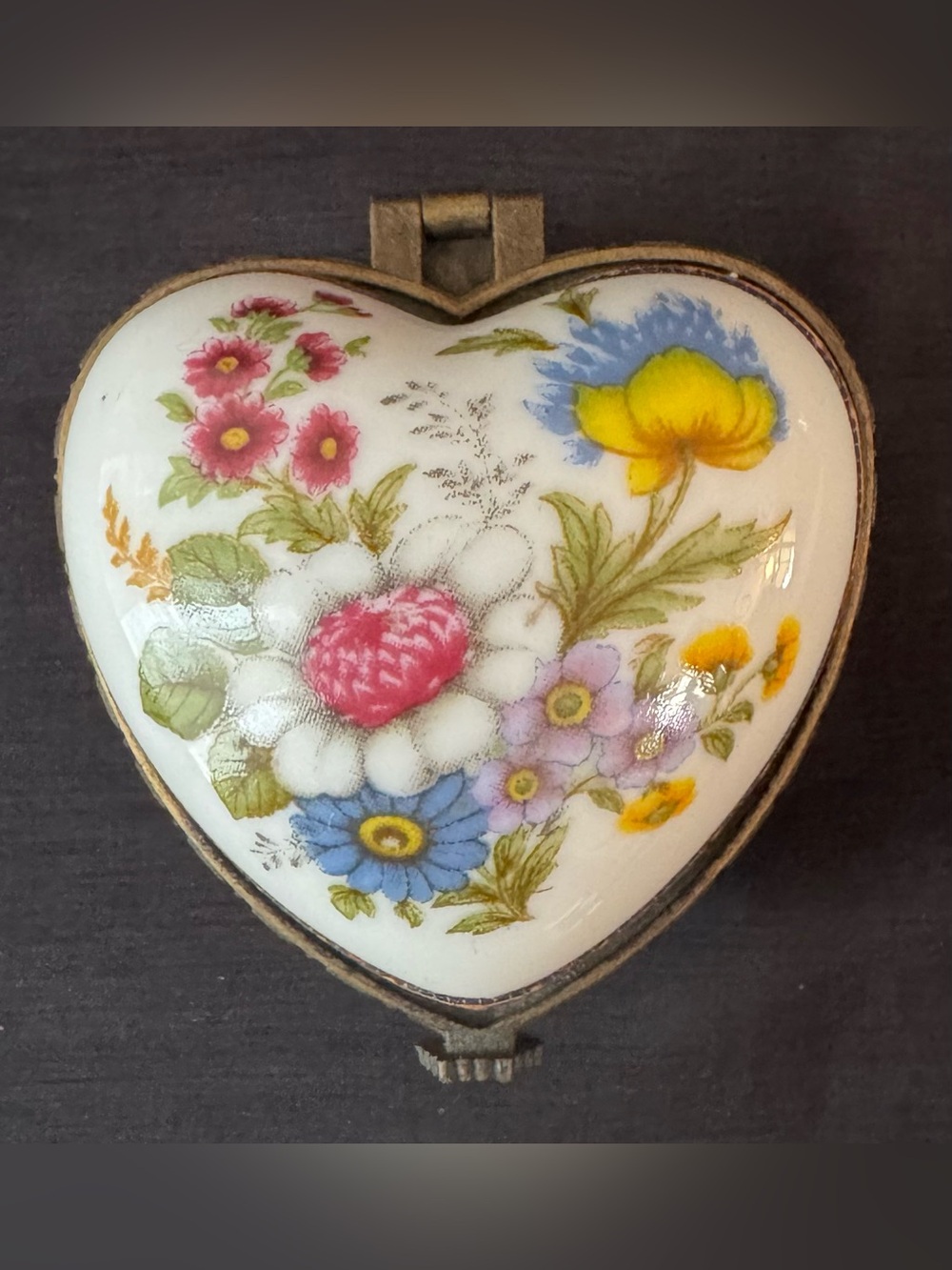 Floral Heart-Shaped Porcelain Hinged Trinket Box